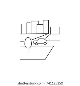 Isometric City Street Landscape View with Buildings, Roads, Trees, Cars and Walking People. Minimal Flat Line Outline Stroke Icon Illustration on white background