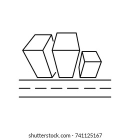 Isometric City Street Landscape View with Buildings, Roads, Trees, Cars and Walking People. Minimal Flat Line Outline Stroke Icon Illustration on white background