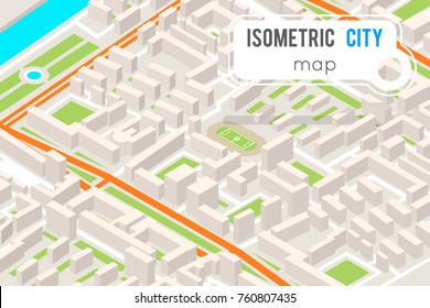 Isometric City Street Road Map Urban Landmark Place Town 3d Flat Design Vector Illustration