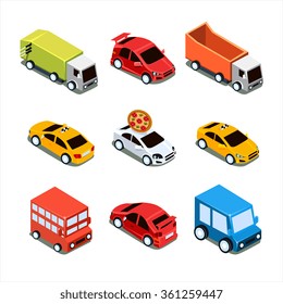 Isometric City Transport Vector Illustration Collection 3d flat style