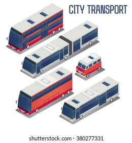 Isometric City Transportation Bus Set. Vector illustration