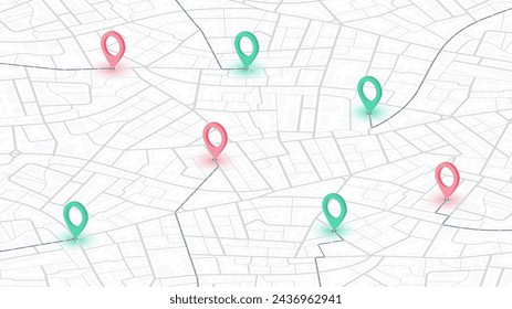 Isometrische Stadt Stadtstraßen und Straßen abstrakte Karte Downtown District Karte. Highlights Sehenswürdigkeiten und Straßen zum Location Marker. Vektorgrafik