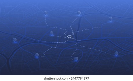 Mapa abstracto de calles y carreteras urbanas isométricas de la ciudad mapa del distrito centro. Destaca los puntos de interés y las carreteras a la ubicación. Ilustración vectorial