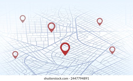 Mapa abstracto de calles y carreteras urbanas isométricas de la ciudad mapa del distrito centro. Destaca los puntos de interés y las carreteras a la ubicación. Ilustración vectorial