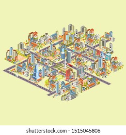 isometric city vector layout, low poly design style, editable vector and color, so you can make new city layout.