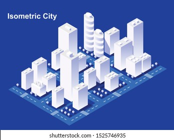 Isometric city vector.Smart town with road , trees,smart city and public park,building 3d,capital , Vector office and metropolis concept.