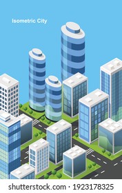 Isometric City Vector.Smart Town With Road , Trees,smart City And Public Park,building 3d,capital , Vector Office And Metropolis Concept.