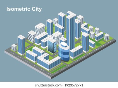 Isometric City Vector.Smart Town With Road , Trees,smart City And Public Park,building 3d,capital , Vector Office And Metropolis Concept.
