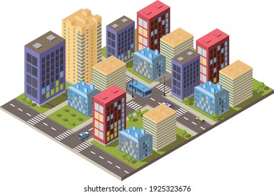 Isometric City Vector.Smart Town With Road , Smart City And Public Park,building 3d,capital , Vector Office And Metropolis Concept.