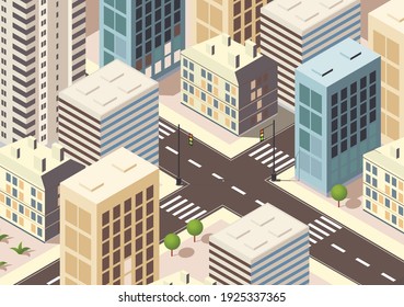 Isometric city vector.Smart town with road , smart city and public park,building 3d,capital , Vector office and metropolis concept.