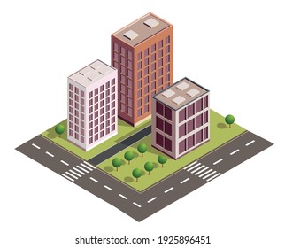 Isometric City Vector.Smart Town With Road , Smart City And Public Park,building 3d,capital , Vector Office And Metropolis Concept.