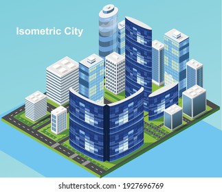 Isometric City Vector.Smart Town With Road , Smart City And Public Park,building 3d,capital , Vector Office And Metropolis Concept.