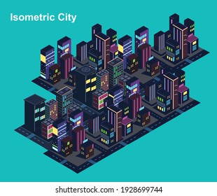 Isometric city vector.Smart town with road , trees,smart city and public park,building 3d,capital , Vector office and metropolis concept.