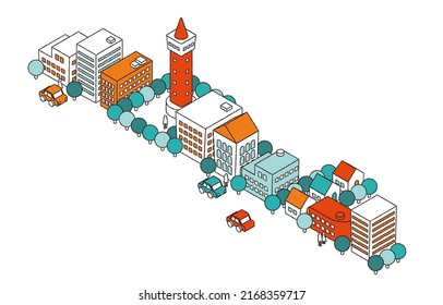 Isometric Cityscape Illustration (line Drawing)