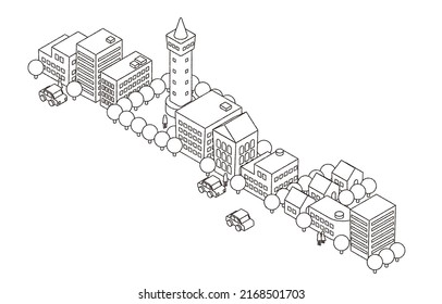 Isometric Cityscape Illustration (line Drawing)