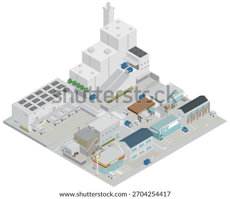 Isometric cityscape (cityscape with waste disposal facilities and warehouses)