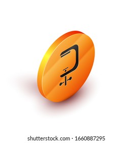 Isométrico Icono de la herramienta de sujeción aislado en fondo blanco. Herramienta del cigüeñal. Botón de círculo naranja. Ilustración vectorial