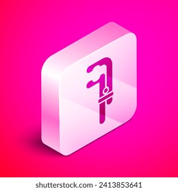 Isometric Clamp tool icon isolated on pink background. Locksmith tool. Silver square button. Vector Illustration