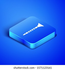 Isometric Clarinet icon isolated on blue background. Musical instrument. Blue square button. Vector Illustration