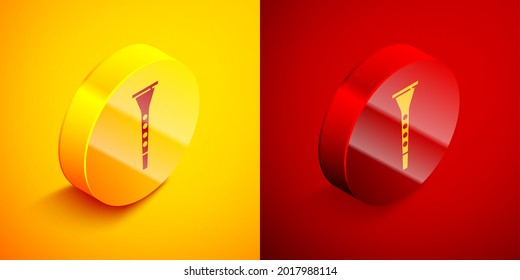 Isometric Clarinet icon isolated on orange and red background. Musical instrument. Circle button. Vector