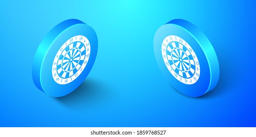 Isometric Classic darts board with twenty black and white sectors icon isolated on blue background. Dart board sign. Dartboard sign. Game concept. Blue circle button. Vector.