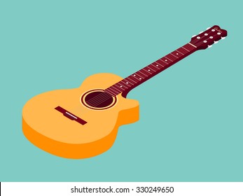 Isometric classical acoustic guitar icon. Isolated silhouette. Musical string instrument collection. Vector illustration eps 8 in flat style. For your design and business.