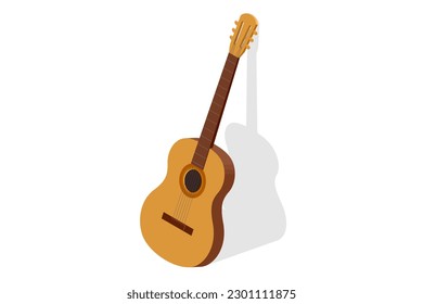 Isometric Classical Acoustic Six-String Guitar Isolated on White Background