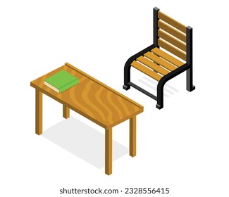 An isometric classroom desk and chair vector is a two-dimensional graphic that depicts a three-dimensional classroom desk and chair in isometric projection.