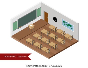 Isometric classroom. Interior of the classroom . isometric graphic, interior room