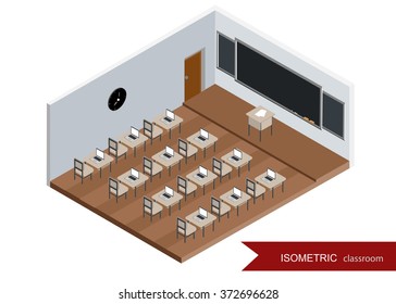 Isometric classroom. Interior of the classroom . isometric graphic, interior room