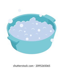 Isometric cleaning housework composition with isolated image of basin full of foam bubbles vector illustration