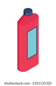 Isometric cleaning housework composition with isolated image of plastic bottle of detergent vector illustration