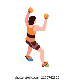 Isometric climber on climbing wall 3d vector illustration