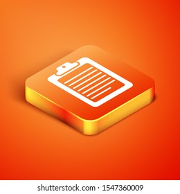 Isometric Clipboard with document icon isolated on orange background.  Vector Illustration