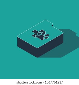 Isometric Clipboard with medical clinical record pet icon isolated on green background. Health insurance form. Medical check marks report.  Vector Illustration