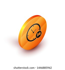 Isometric Clock 24 hours icon isolated on white background. All day cyclic icon. 24 hours service symbol. Orange circle button. Vector Illustration