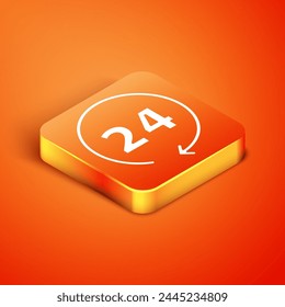 Isometric Clock 24 hours icon isolated on orange background. All day cyclic icon. 24 hours service symbol.  Vector