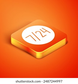 Isometric Clock 24 hours icon isolated on orange background. All day cyclic icon. 24 hours service symbol.  Vector Illustration