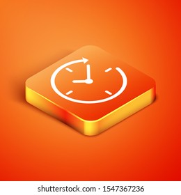 Isometric Clock with arrow icon isolated on orange background. Time symbol. Clockwise rotation icon arrow and time.  Vector Illustration