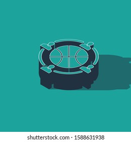 Isometric Clock with basketball ball inside icon isolated on green background. Basketball time. Sport and training.  Vector Illustration