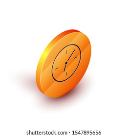 Isometric Clock icon isolated on white background. Time symbol. Orange circle button. Vector Illustration