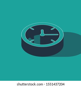 Isometric Clock icon isolated on green background.  Vector Illustration