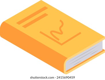 Isometric closed book with orange cover and bookmark. Educational object, isometric reading material vector illustration.