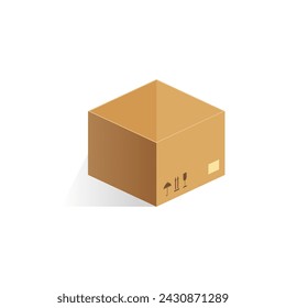 Isometric closed cardboard box, brown package for storage in warehouse and delivery vector illustration