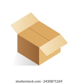 Caja de cartón cerrada isométrica, proceso de apertura de ilustración vectorial de paquete cuadrado
