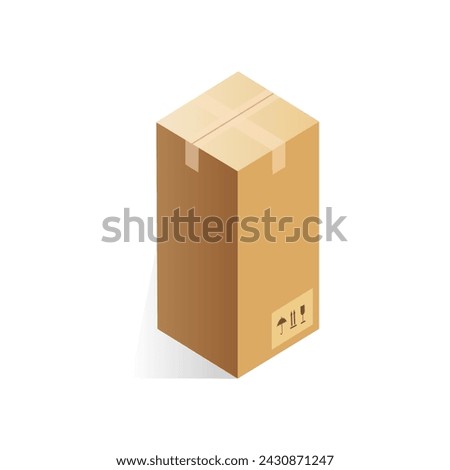 Isometric closed cardboard box, parcel of rectangular shape with goods vector illustration