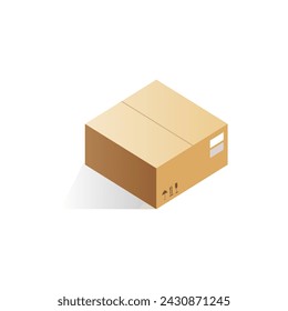 Caja de cartón cerrada isométrica con sombra, contenedor para servicio de envío ilustración vectorial