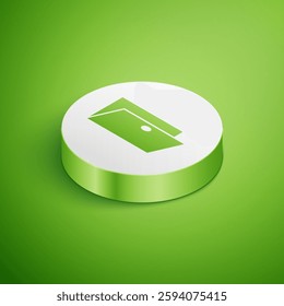 Isometric Closed door icon isolated on green background. White circle button. Vector