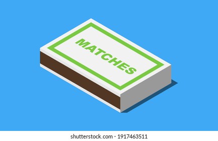 Isometric closed matchbox vector icon isolated on blue background.