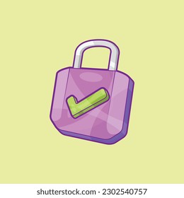 Isometric Closed Padlock with Check Sign Vector Illustration